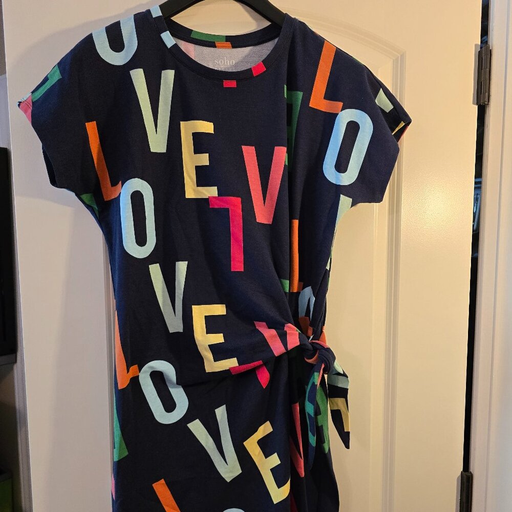 Soho New York & Company Navy "LOVE" Graphic Tie-Front Dress - Size M